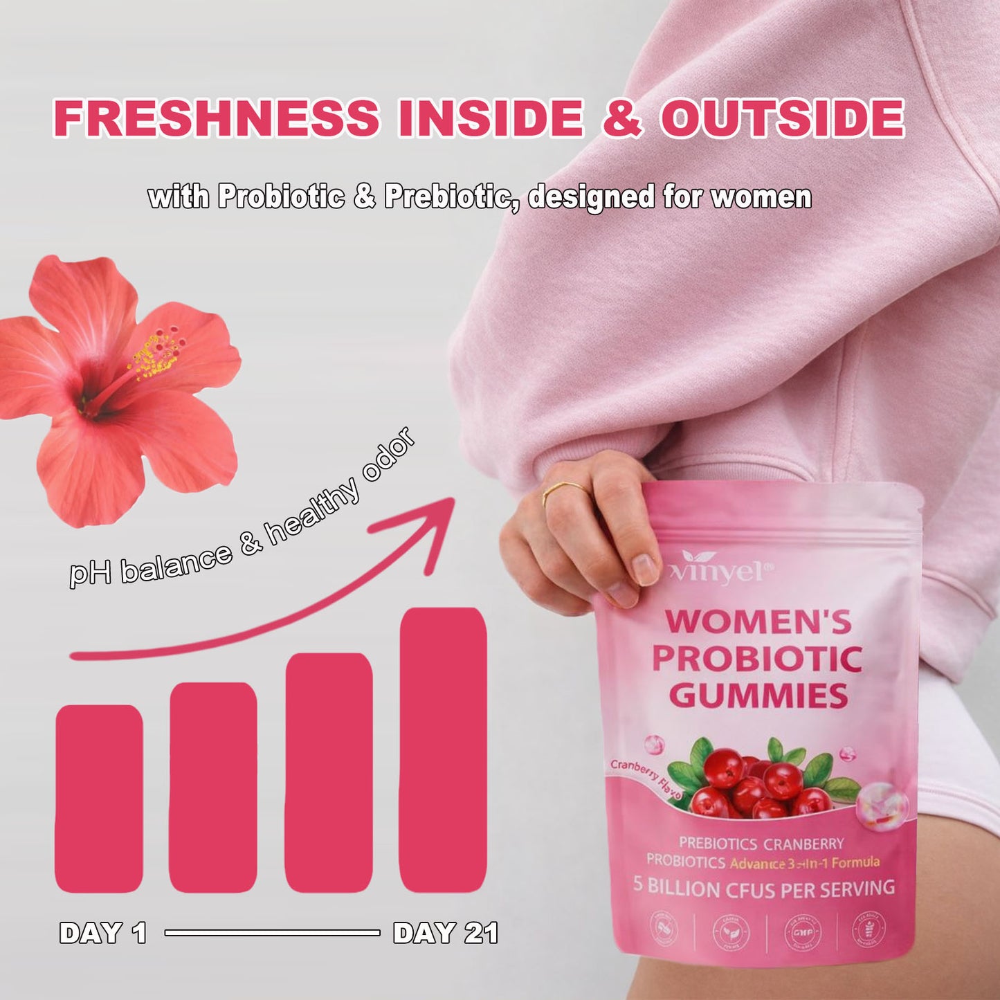 Cranberry Probiotic Gummies Targets Body Odor, Women's Health, And PH Balance Vegan 60 Gummies