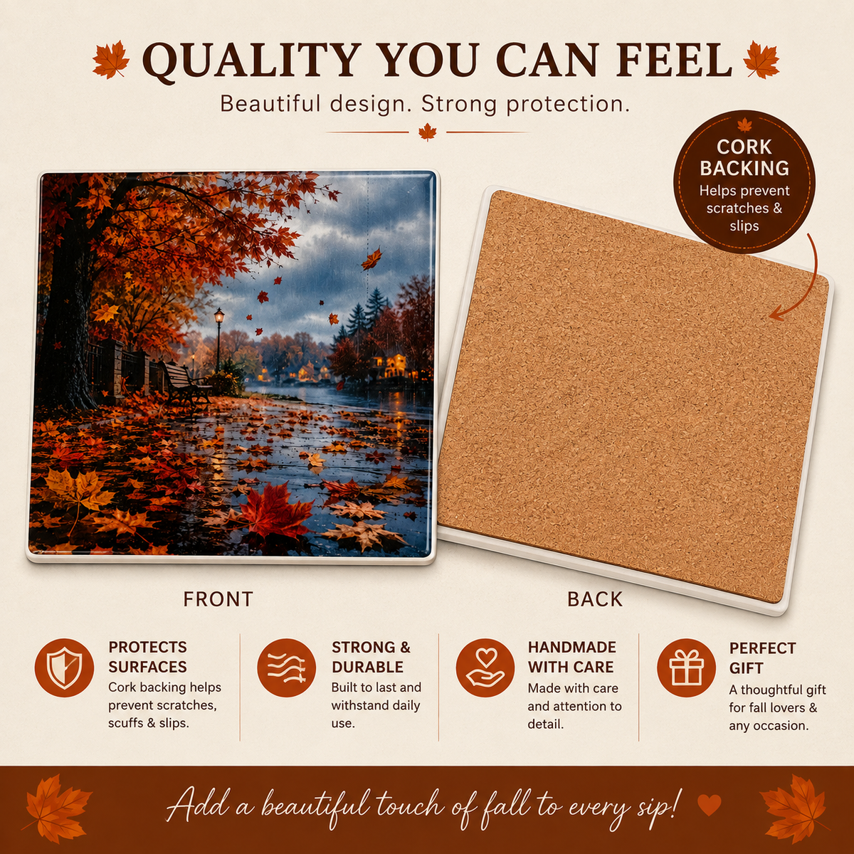Raining Autumn-Handmade Drink Coaster