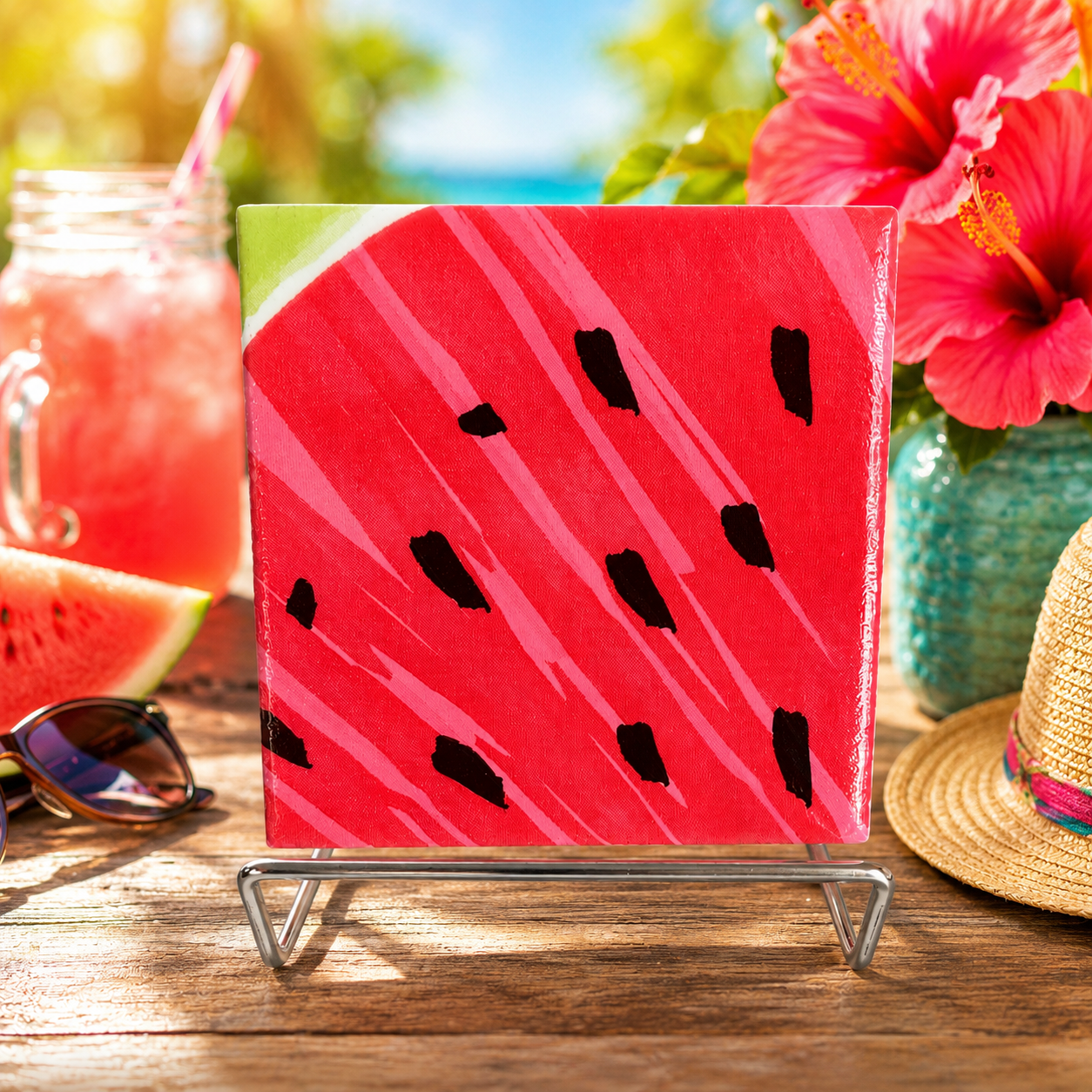 Watermelon Splash Handmade Tile Coaster
