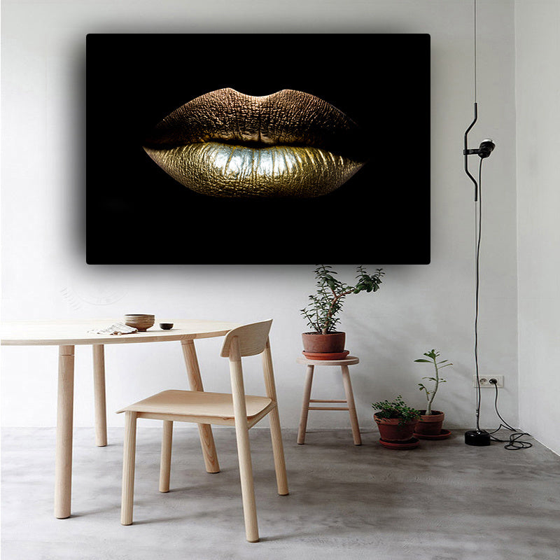 Wall Art Canvas Black And Gold Sexy Lips