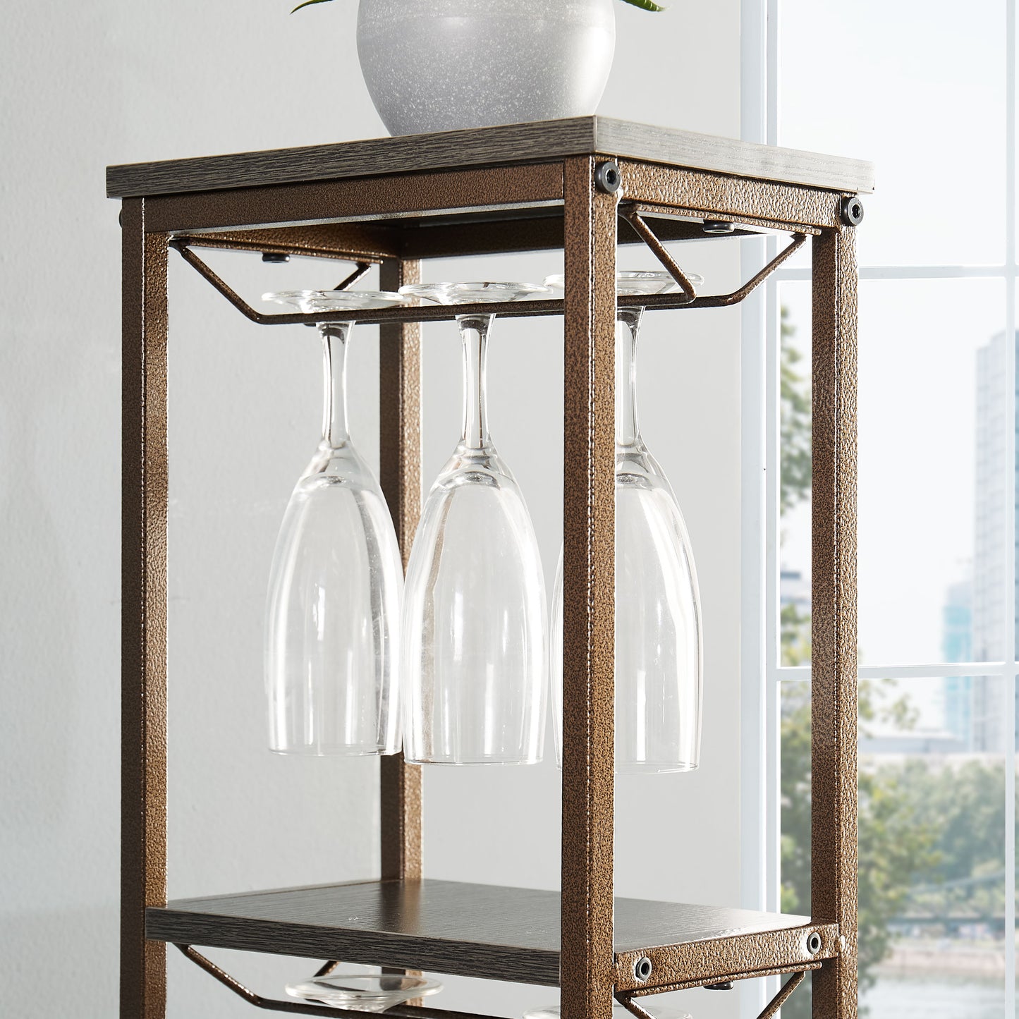 5-tier Freestanding Wine Rack With Hanging Wine Glass with Storage