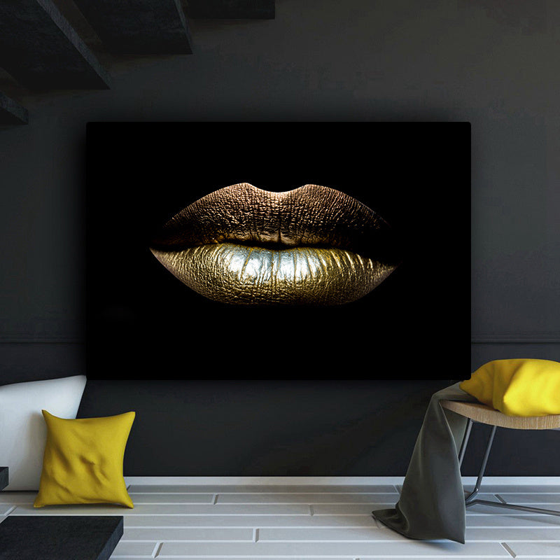 Wall Art Canvas Black And Gold Sexy Lips