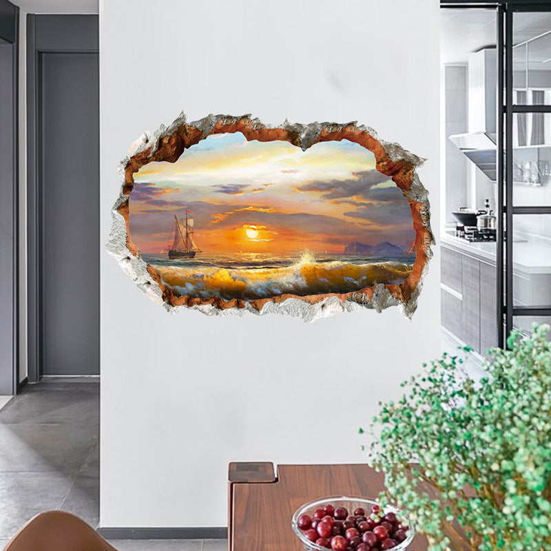 Ripped Landscape Wall Sticker Ocean Beach Decorative Painting