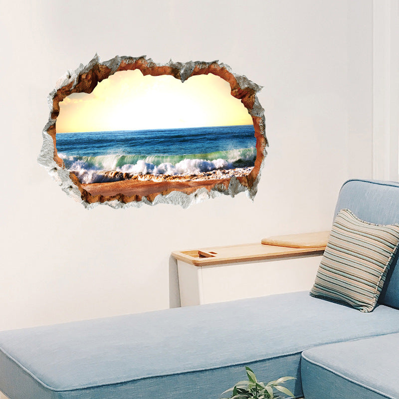 Ripped Landscape Wall Sticker Ocean Beach Decorative Painting