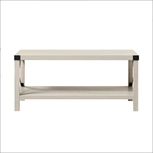 Farmhouse Metal-X Coffee Table With Lower Shelf Stone Grey