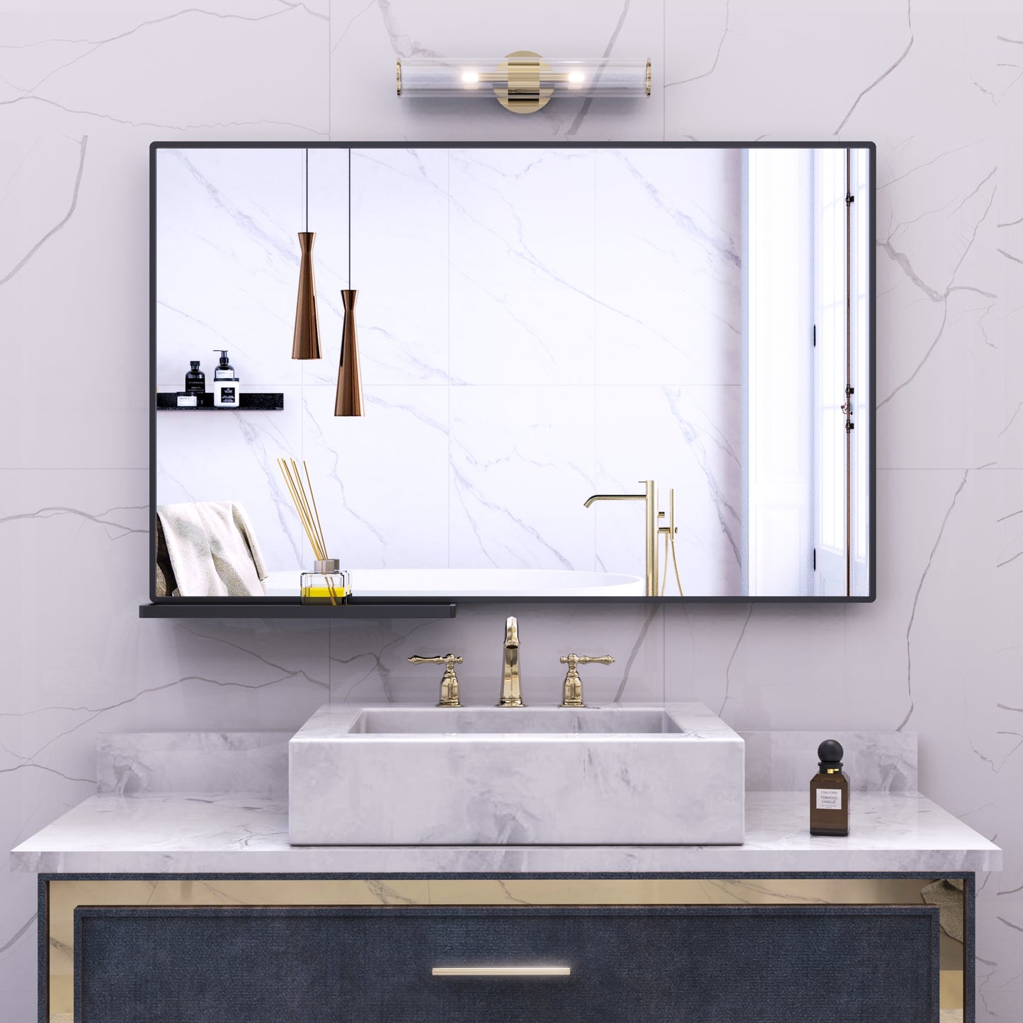 40x30 Inch Modern bathroom mirror with storage rack