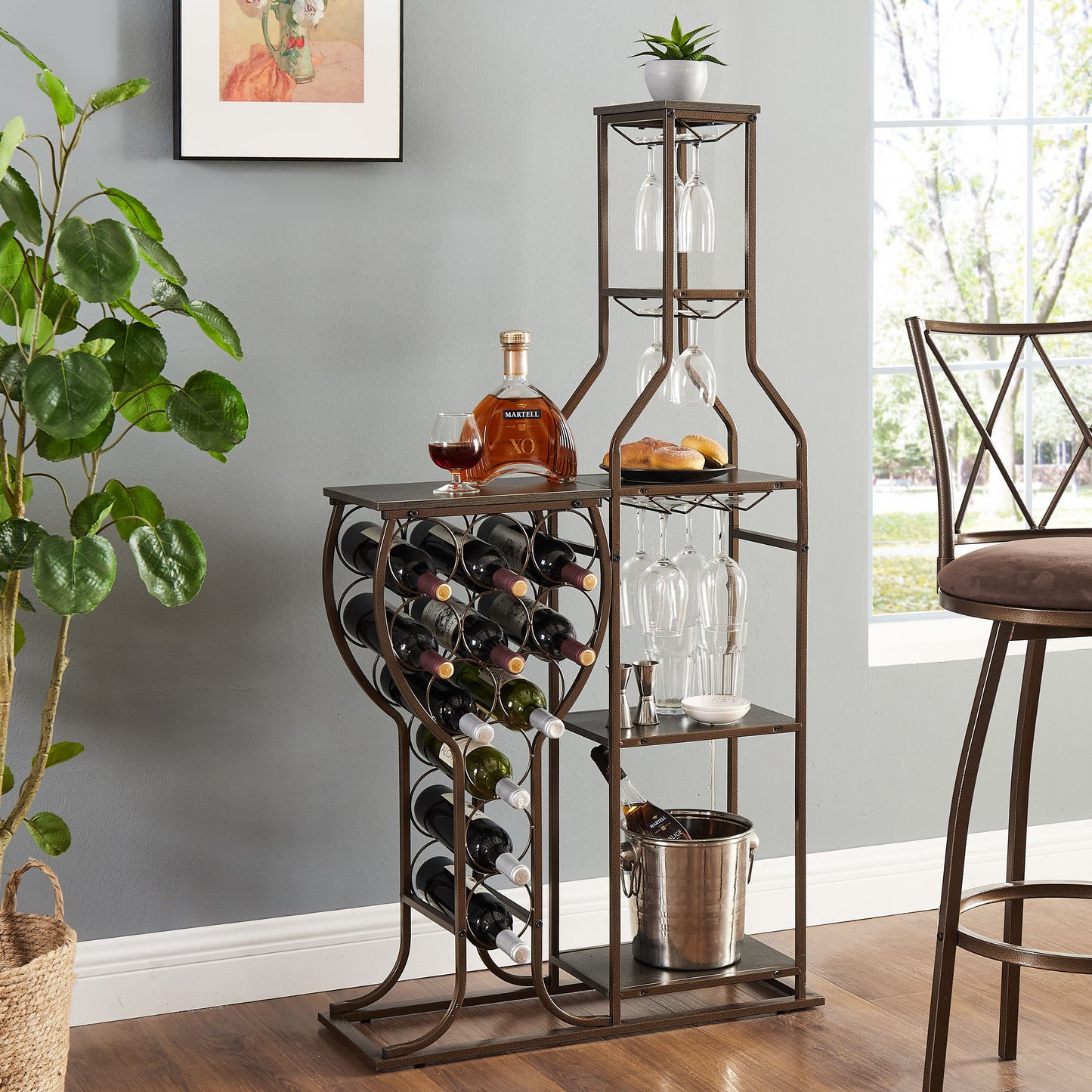 5-tier Freestanding Wine Rack With Hanging Wine Glass with Storage