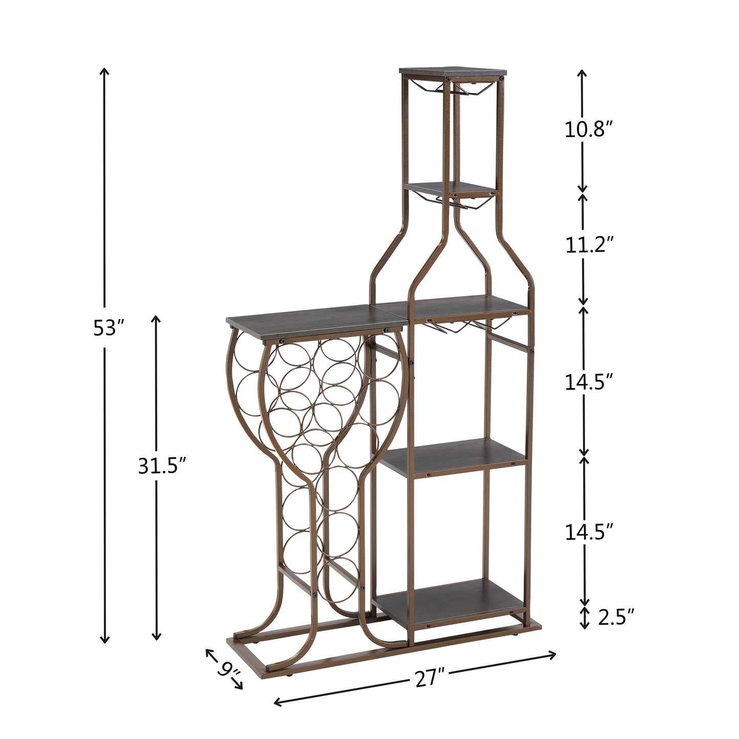 5-tier Freestanding Wine Rack With Hanging Wine Glass with Storage