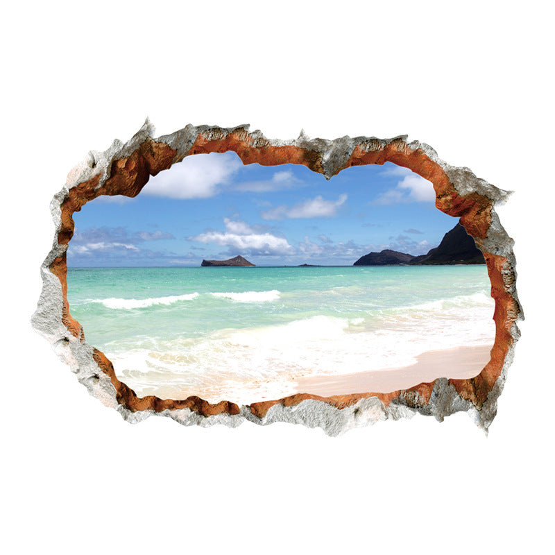 Ripped Landscape Wall Sticker Ocean Beach Decorative Painting