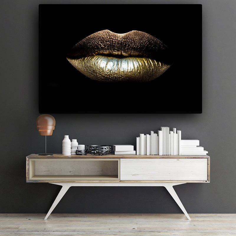 Wall Art Canvas Black And Gold Sexy Lips