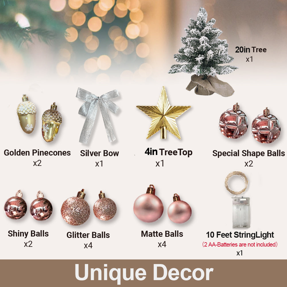 2ft Mini Christmas Tree With Light Artificial Small Tabletop Christmas Decoration Rose Gold