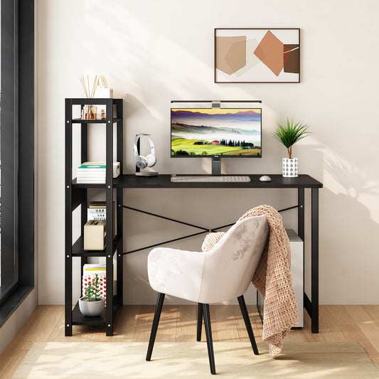 Bedroom desk, steel frame, computer desk, student desk, desk with 4 storage shelves, metal and wood