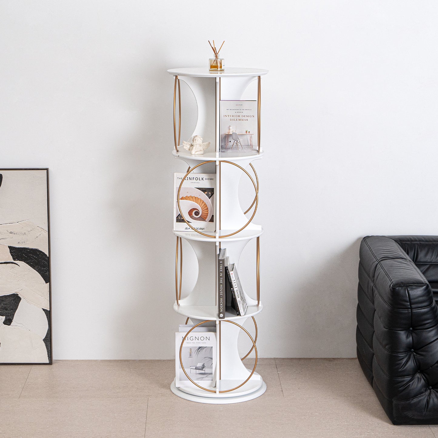 Display rack, 4-layer floor standing organizer, 360 ° rotation, stable and sturdy, can hold books and exhibits