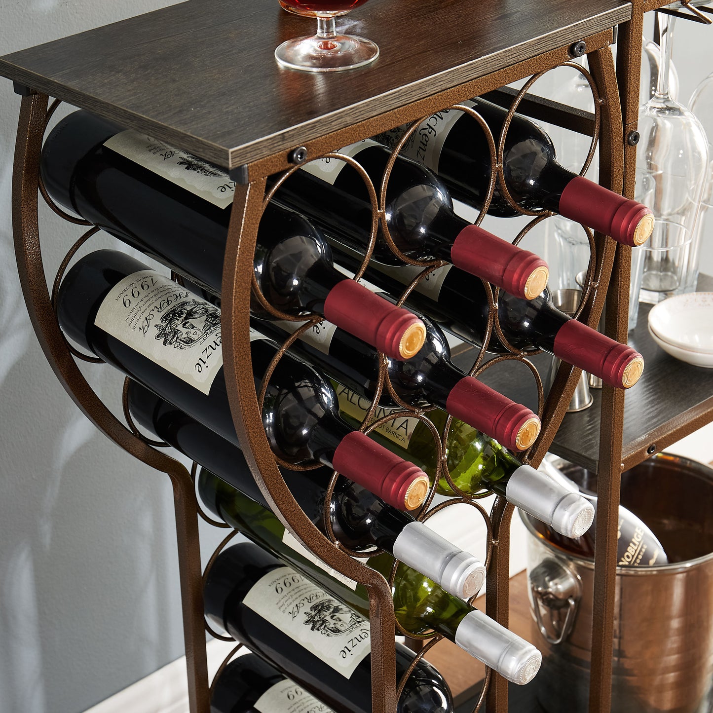 5-tier Freestanding Wine Rack With Hanging Wine Glass with Storage