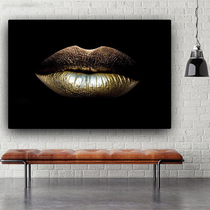 Wall Art Canvas Black And Gold Sexy Lips