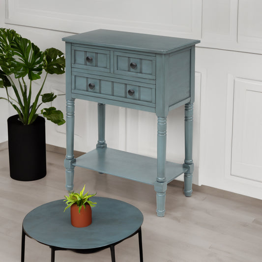 Narrow Console Table with Three Storage Drawers and Bottom Shelf for Living Room, Easy Assembly (Navy)