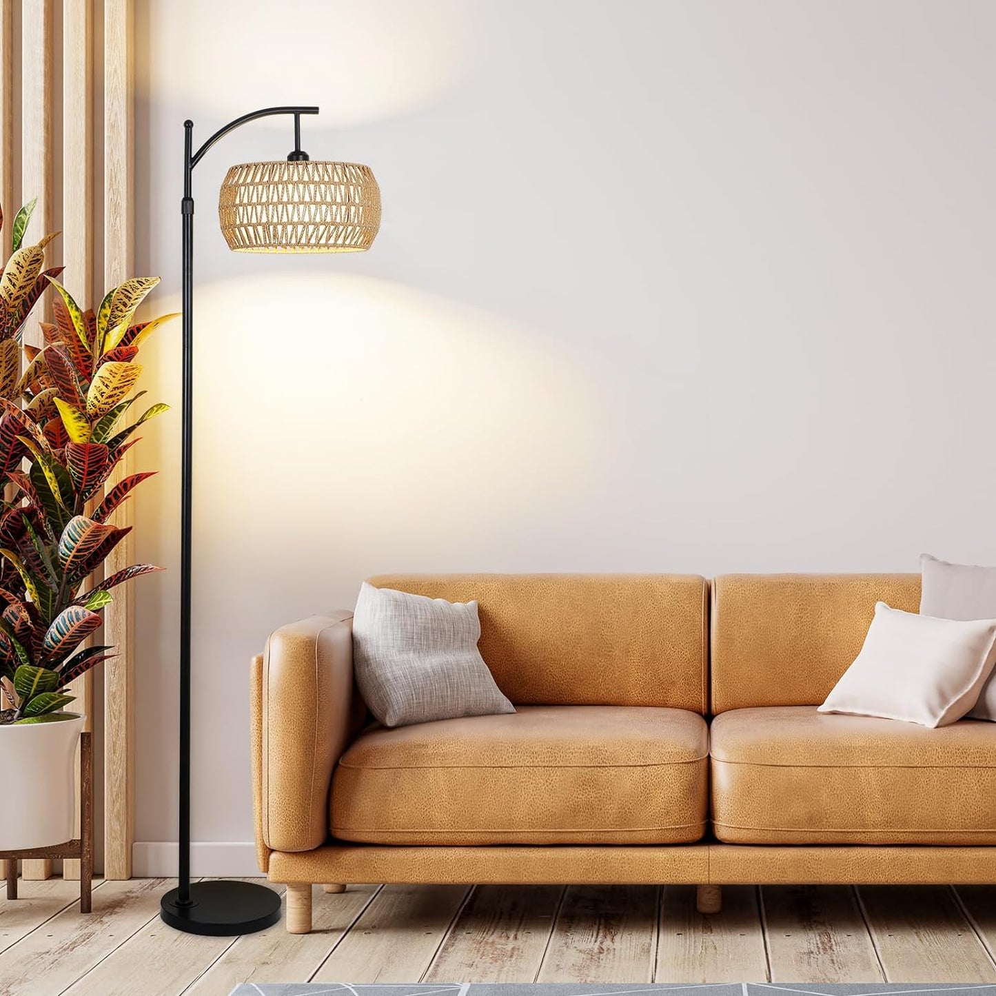 Arc Floor Lamp with Remote Control, Dimmable LED with 3 Color Temperature Boho Farmhouse Tall Lamp