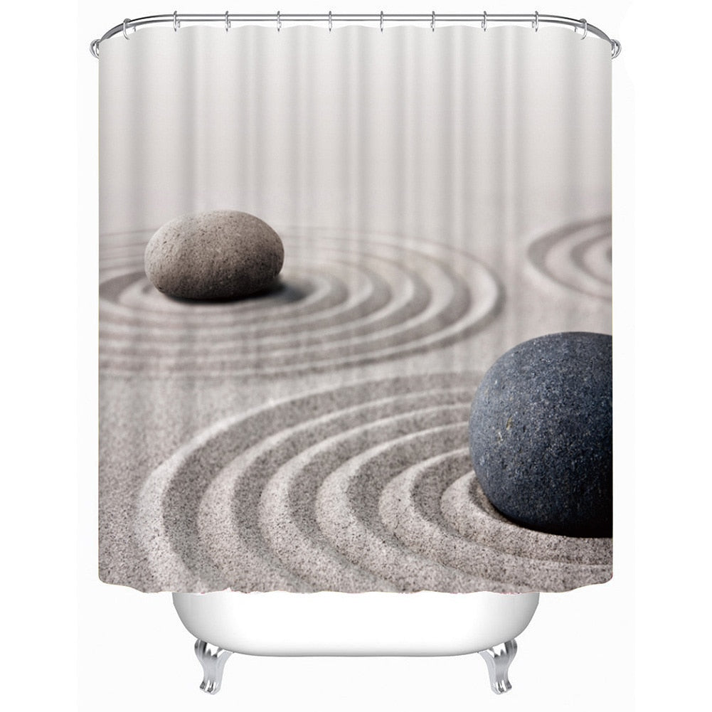 Bathroom Shower Curtain  Waterproof Sand &Stone Printed Pattern