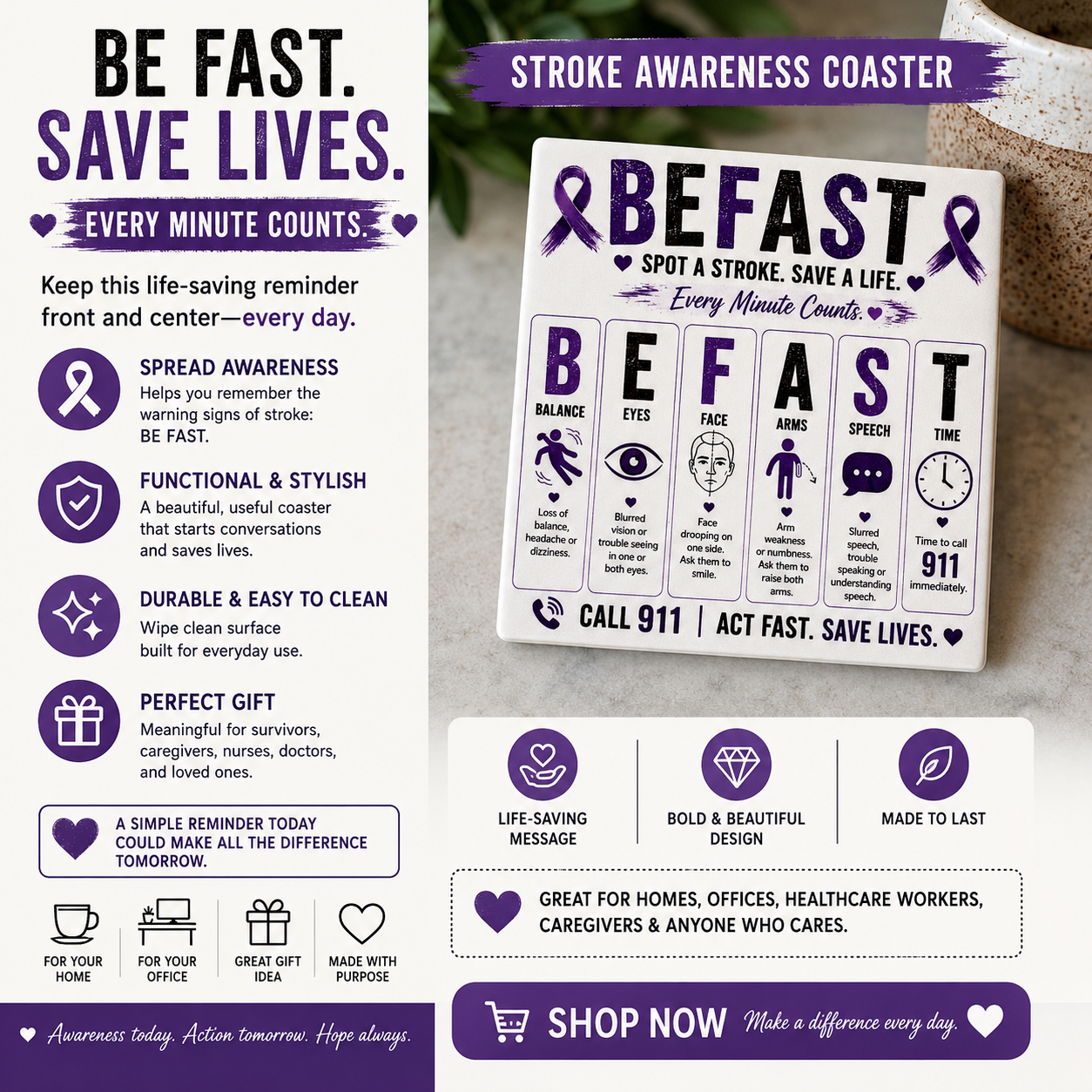 BEFAST Stroke Awareness Coaster