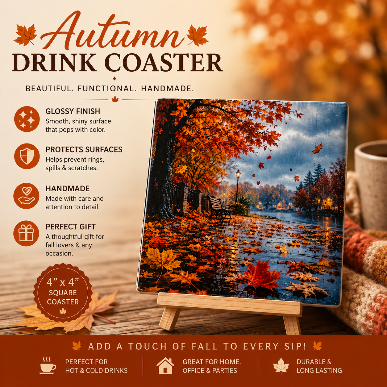 Raining Autumn-Handmade Drink Coaster