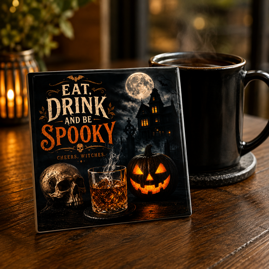 Eat, Drink & Be Spooky Halloween drink coaster