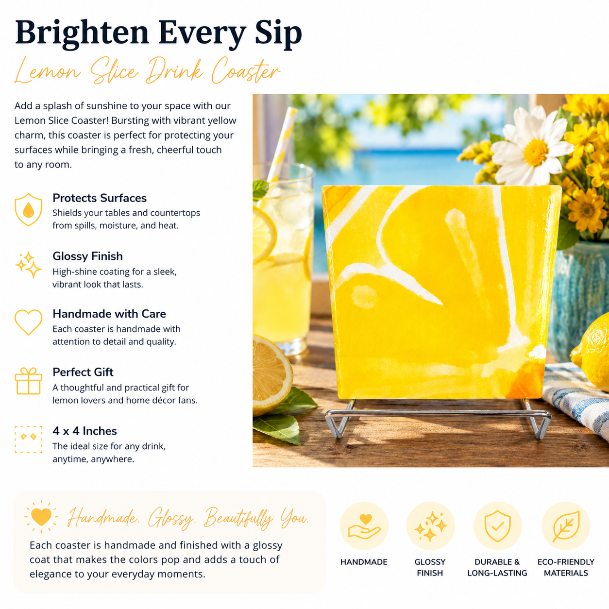 Sunshine Lemon Handmade Glossy Coaster