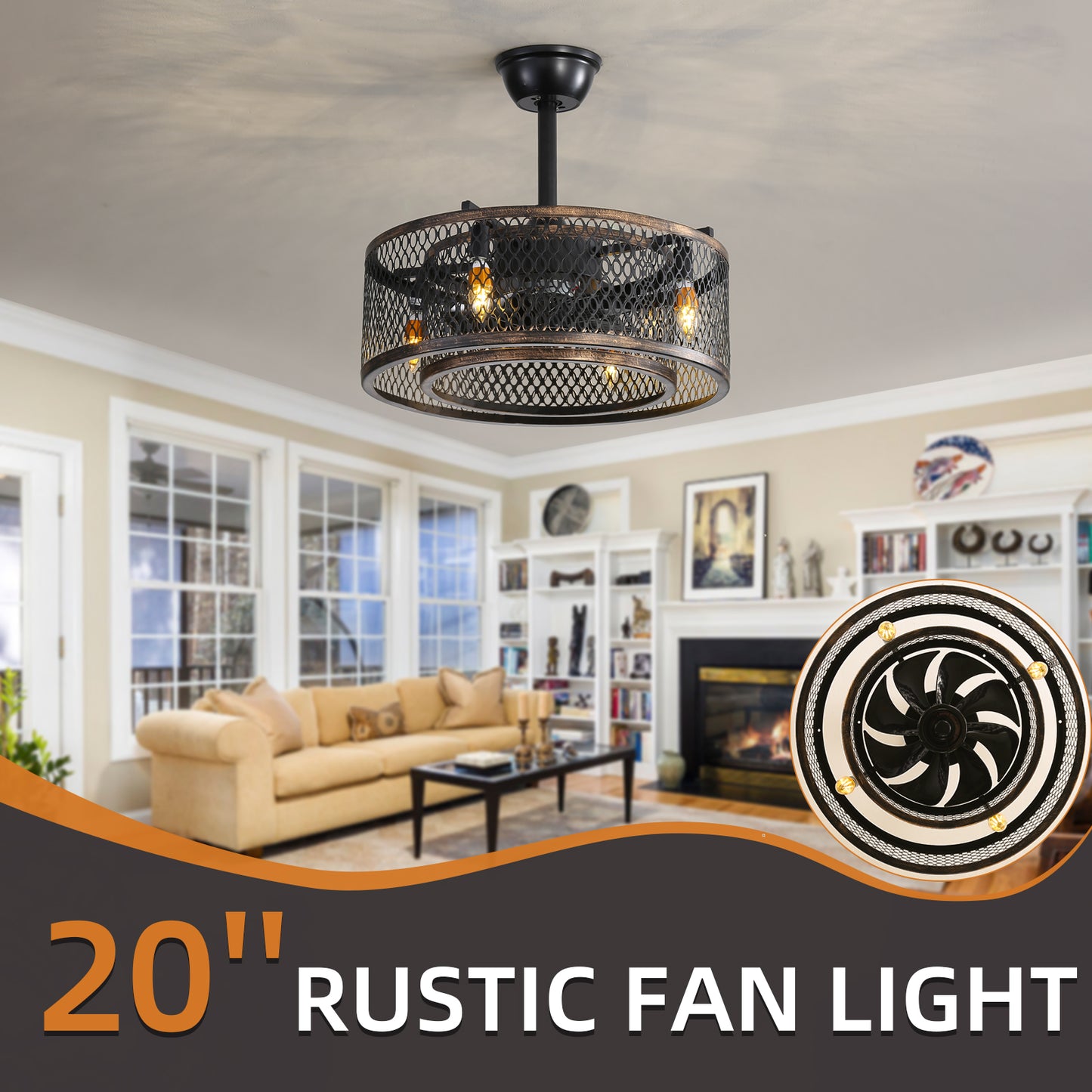 20 inch Caged Ceiling Fan with Lights