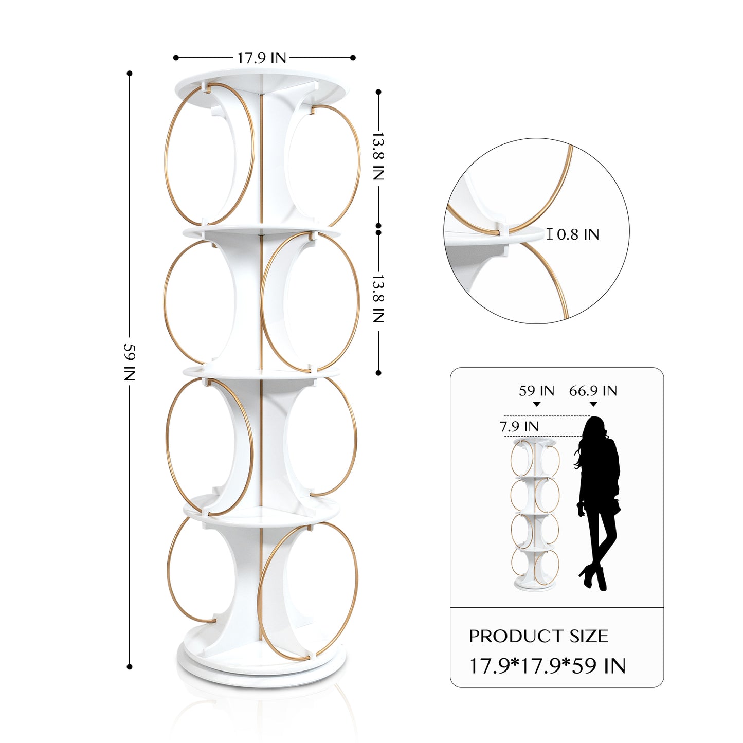 Display rack, 4-layer floor standing organizer, 360 ° rotation, stable and sturdy, can hold books and exhibits