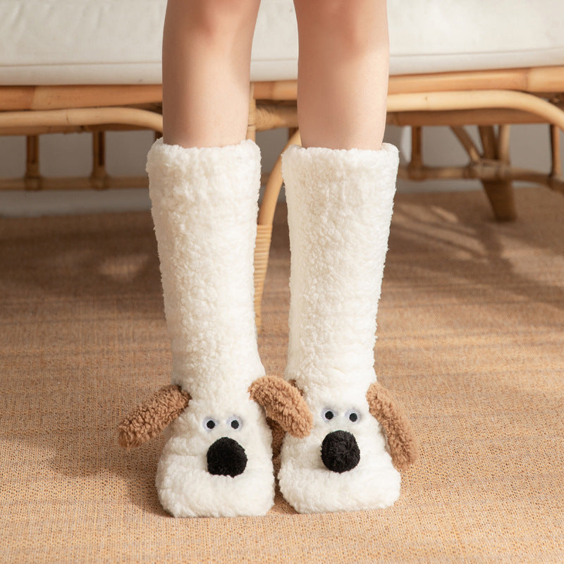 Cute Cartoon Dog Socks Warm Non-slip Plush Socks For Women