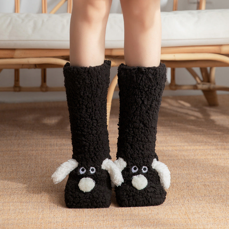 Cute Cartoon Dog Socks Warm Non-slip Plush Socks For Women