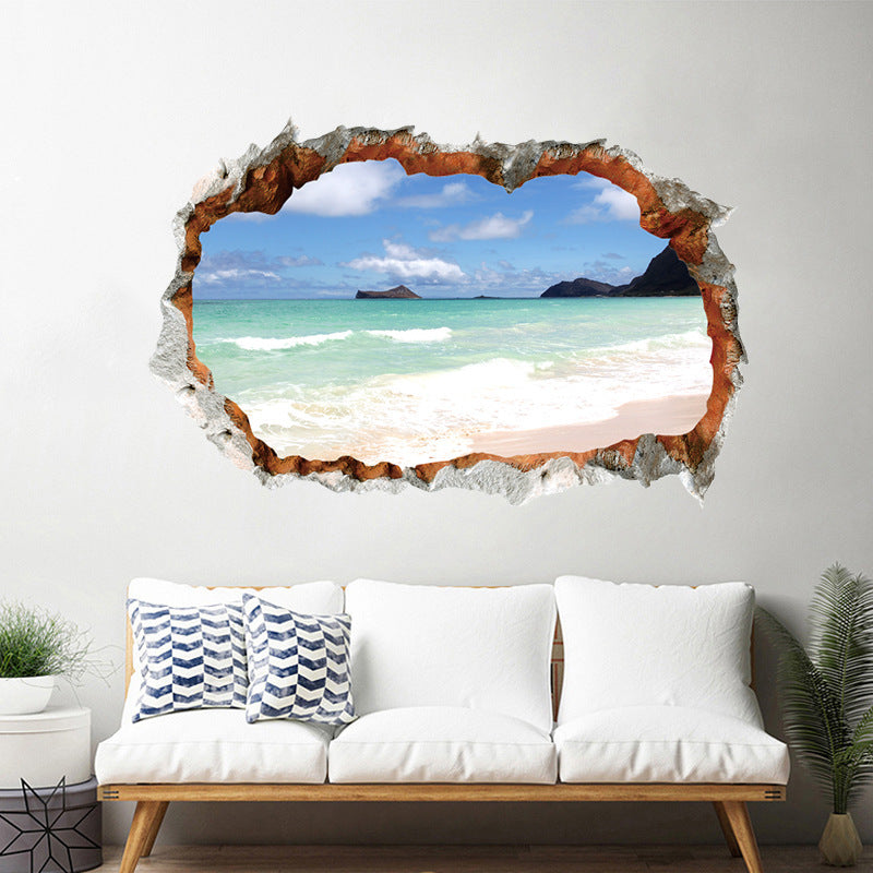 Ripped Landscape Wall Sticker Ocean Beach Decorative Painting