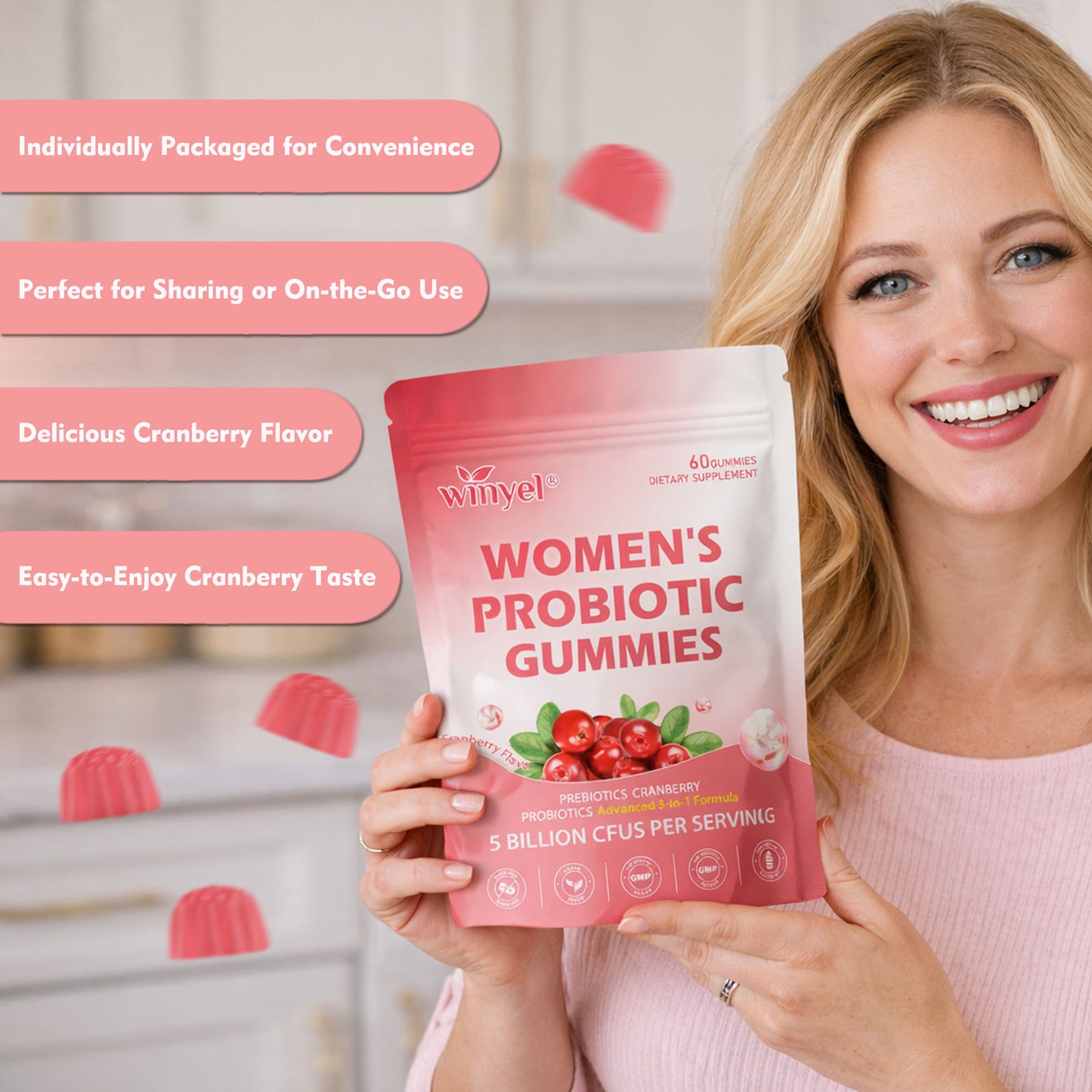 Cranberry Probiotic Gummies Targets Body Odor, Women's Health, And PH Balance Vegan 60 Gummies
