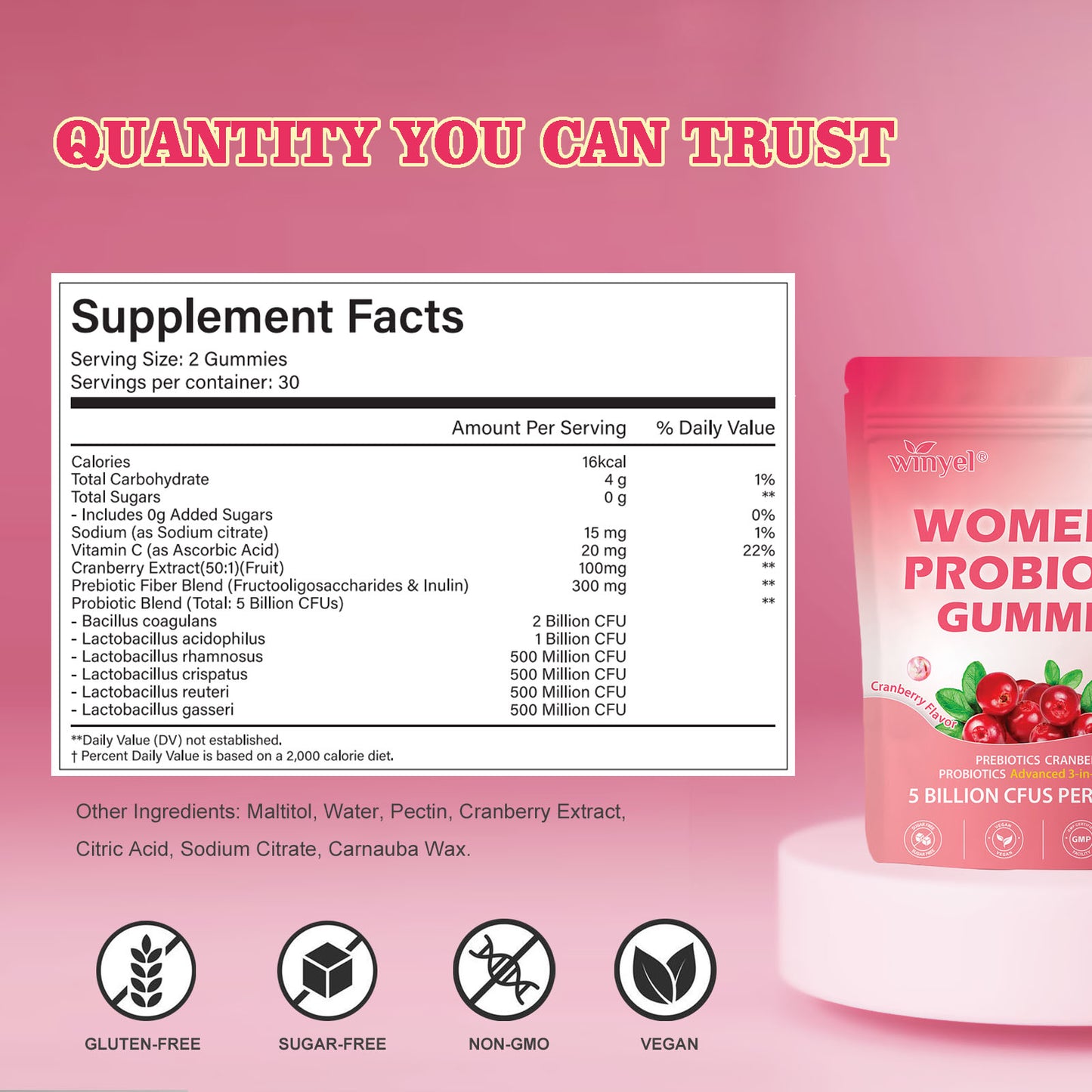 Cranberry Probiotic Gummies Targets Body Odor, Women's Health, And PH Balance Vegan 60 Gummies